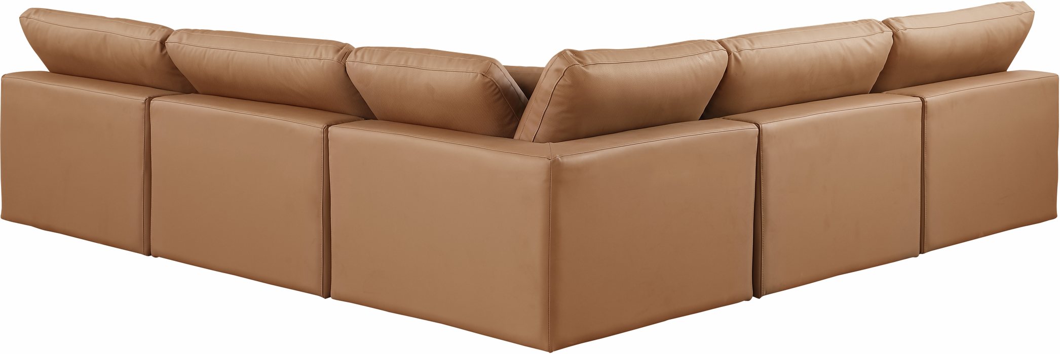 Meridian Furniture - Comfy 118" Cognac Vegan Leather Upholstered 5pc. Sectional - 188Cognac-Sec5B - GreatFurnitureDeal