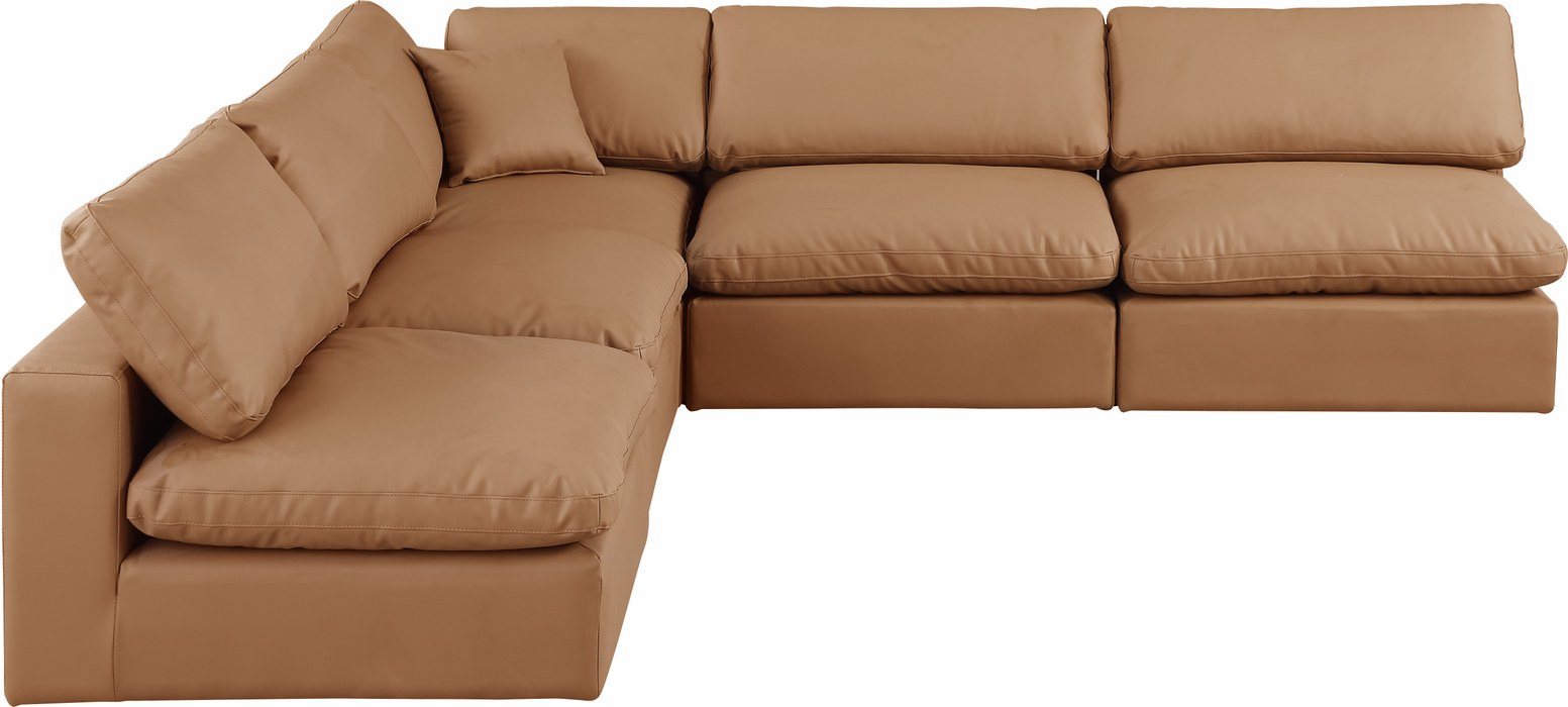 Meridian Furniture - Comfy 118" Cognac Vegan Leather Upholstered 5pc. Sectional - 188Cognac-Sec5B - GreatFurnitureDeal