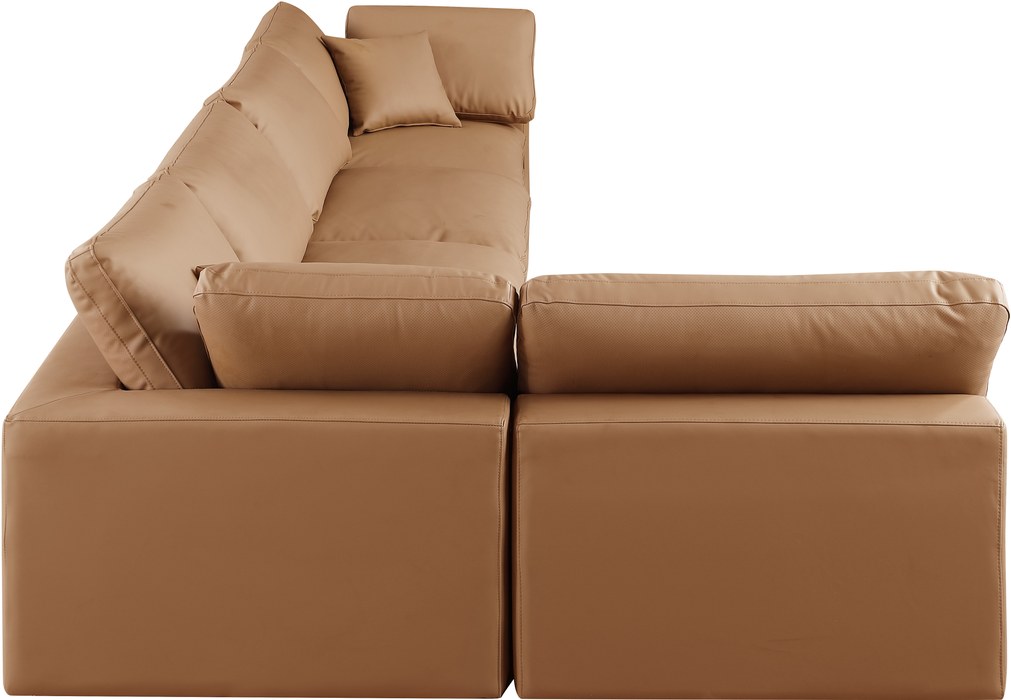 Meridian Furniture - Comfy 158" Cognac Vegan Leather Upholstered 5pc. Sectional - 188Cognac-Sec5D - GreatFurnitureDeal