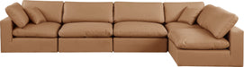 Meridian Furniture - Comfy 158" Cognac Vegan Leather Upholstered 5pc. Sectional - 188Cognac-Sec5D - GreatFurnitureDeal