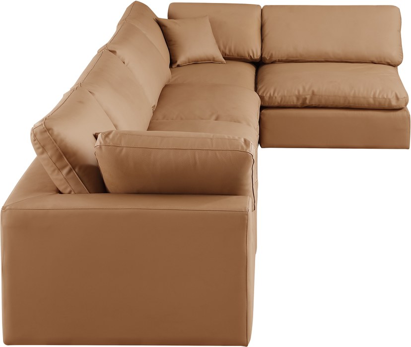 Meridian Furniture - Comfy 158" Cognac Vegan Leather Upholstered 5pc. Sectional - 188Cognac-Sec5D - GreatFurnitureDeal