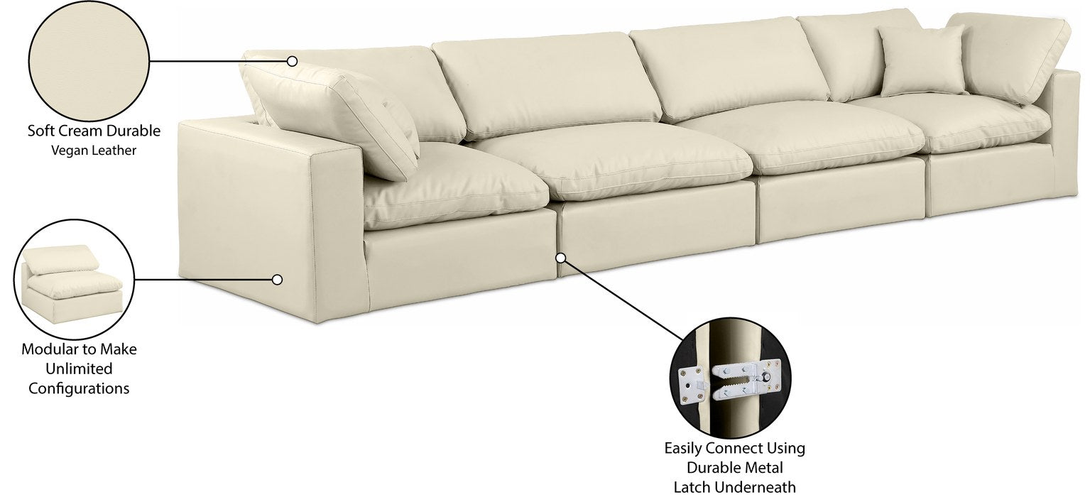 Meridian Furniture - Comfy 158" Cream Vegan Leather Upholstered 4pc. Sofa - 188Cream-S158 - GreatFurnitureDeal