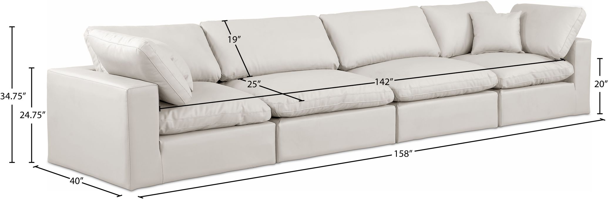 Meridian Furniture - Comfy 158" Cream Vegan Leather Upholstered 4pc. Sofa - 188Cream-S158 - GreatFurnitureDeal