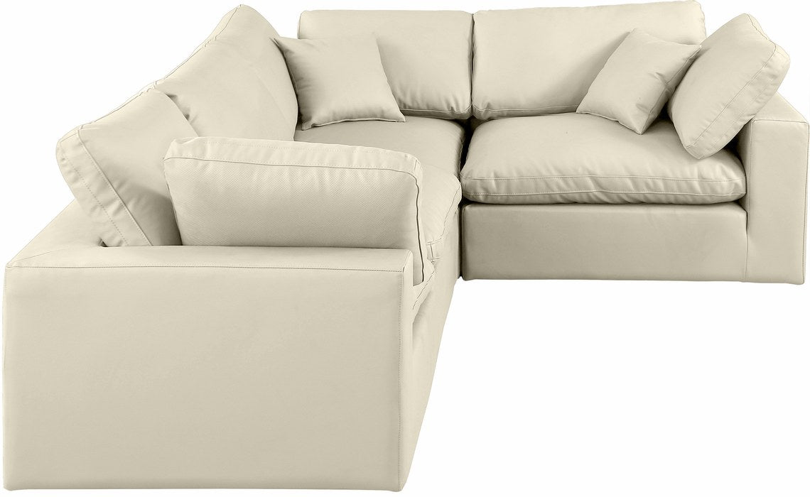 Meridian Furniture - Comfy 119" Cream Vegan Leather Upholstered 4pc. Sectional - 188Cream-Sec4C - GreatFurnitureDeal