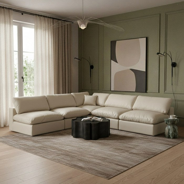 Meridian Furniture - Comfy 118" Cream Vegan Leather Upholstered 5pc. Sectional - 188Cream-Sec5B - GreatFurnitureDeal
