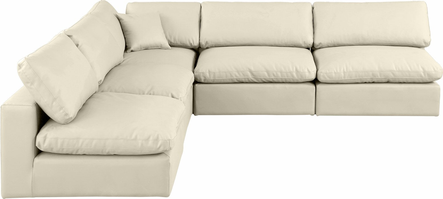 Meridian Furniture - Comfy 118" Cream Vegan Leather Upholstered 5pc. Sectional - 188Cream-Sec5B - GreatFurnitureDeal