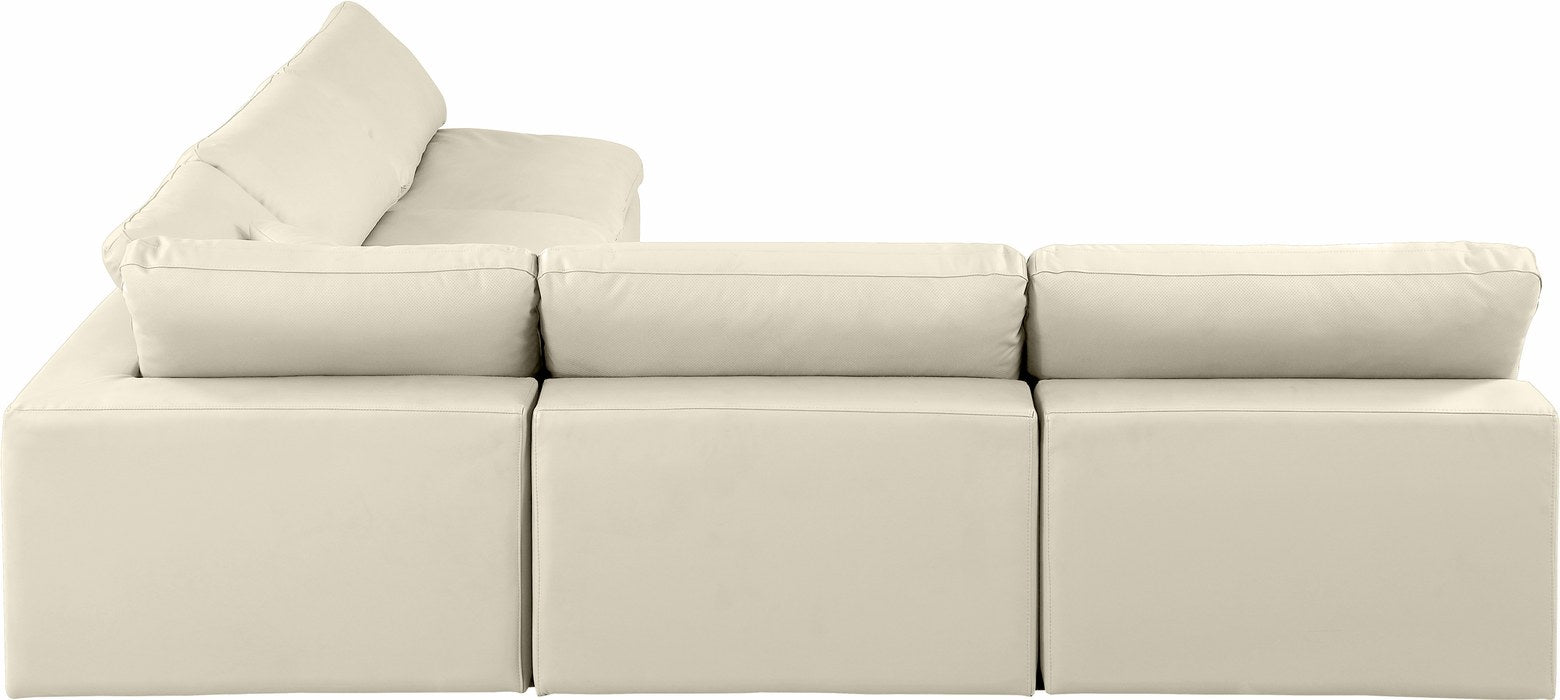 Meridian Furniture - Comfy 118" Cream Vegan Leather Upholstered 5pc. Sectional - 188Cream-Sec5B - GreatFurnitureDeal