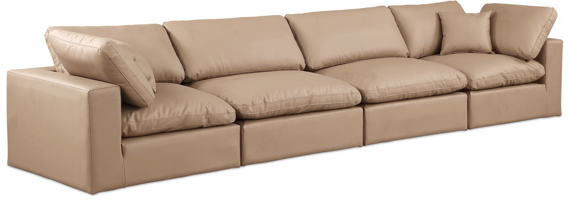 Meridian Furniture - Comfy 158" Tan Vegan Leather Upholstered 4pc. Sofa - 188Tan-S158 - GreatFurnitureDeal