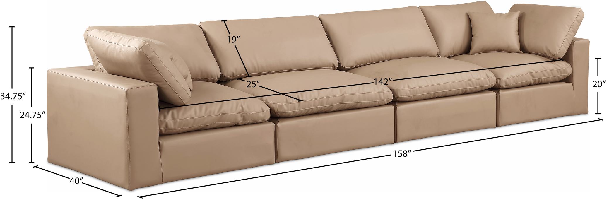 Meridian Furniture - Comfy 158" Tan Vegan Leather Upholstered 4pc. Sofa - 188Tan-S158 - GreatFurnitureDeal