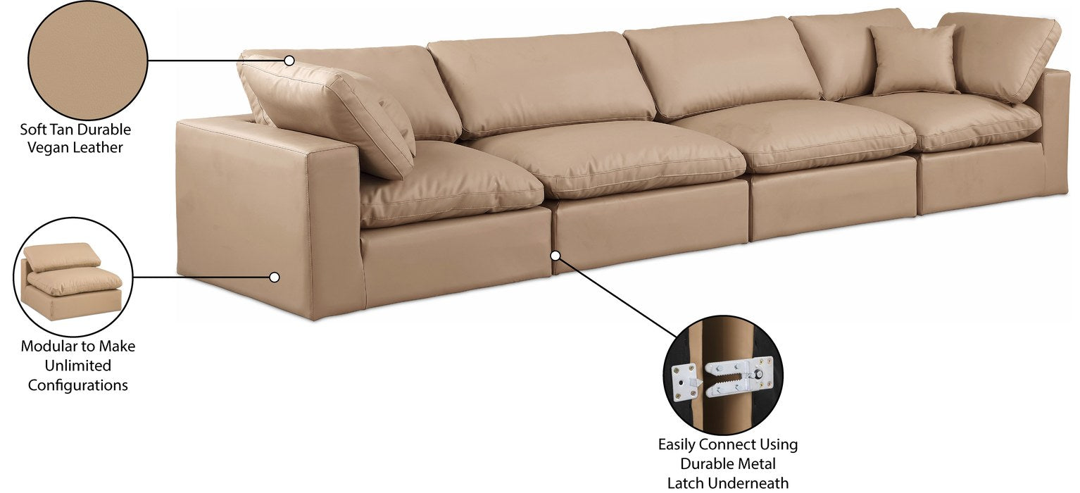 Meridian Furniture - Comfy 158" Tan Vegan Leather Upholstered 4pc. Sofa - 188Tan-S158 - GreatFurnitureDeal