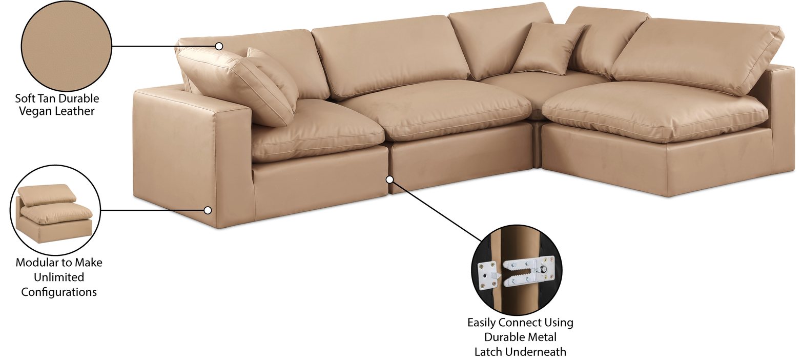 Meridian Furniture - Comfy 119" Tan Vegan Leather Upholstered 4pc. Sectional - 188Tan-Sec4B - GreatFurnitureDeal