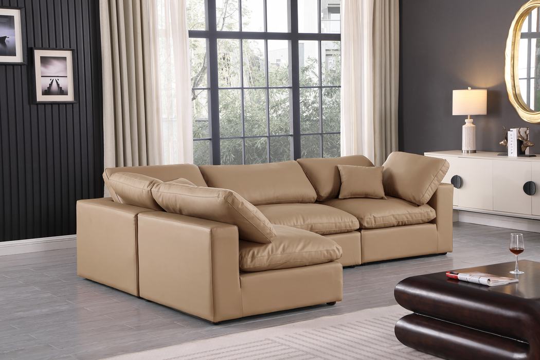 Meridian Furniture - Comfy 119" Tan Vegan Leather Upholstered 4pc. Sectional - 188Tan-Sec4B - GreatFurnitureDeal