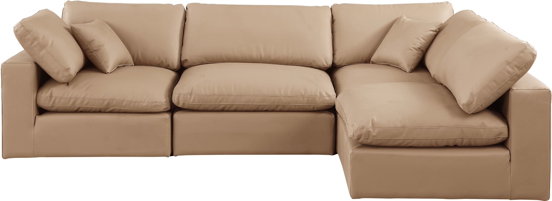 Meridian Furniture - Comfy 119" Tan Vegan Leather Upholstered 4pc. Sectional - 188Tan-Sec4B - GreatFurnitureDeal