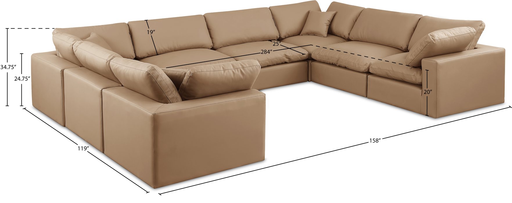 Meridian Furniture - Comfy 158" Tan Vegan Leather Upholstered 8pc. Sectional - 188Tan-Sec8A - GreatFurnitureDeal