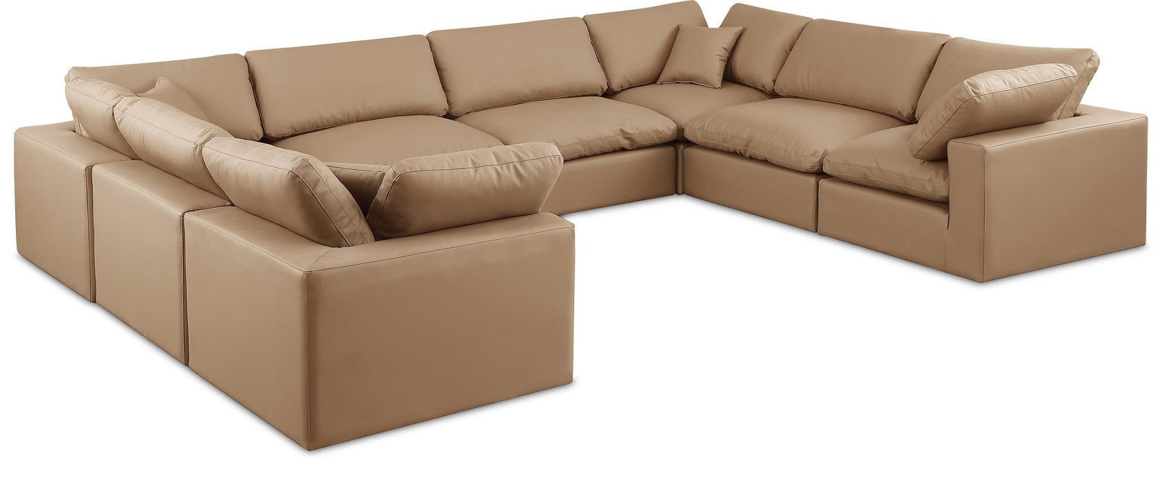 Meridian Furniture - Comfy 158" Tan Vegan Leather Upholstered 8pc. Sectional - 188Tan-Sec8A - GreatFurnitureDeal