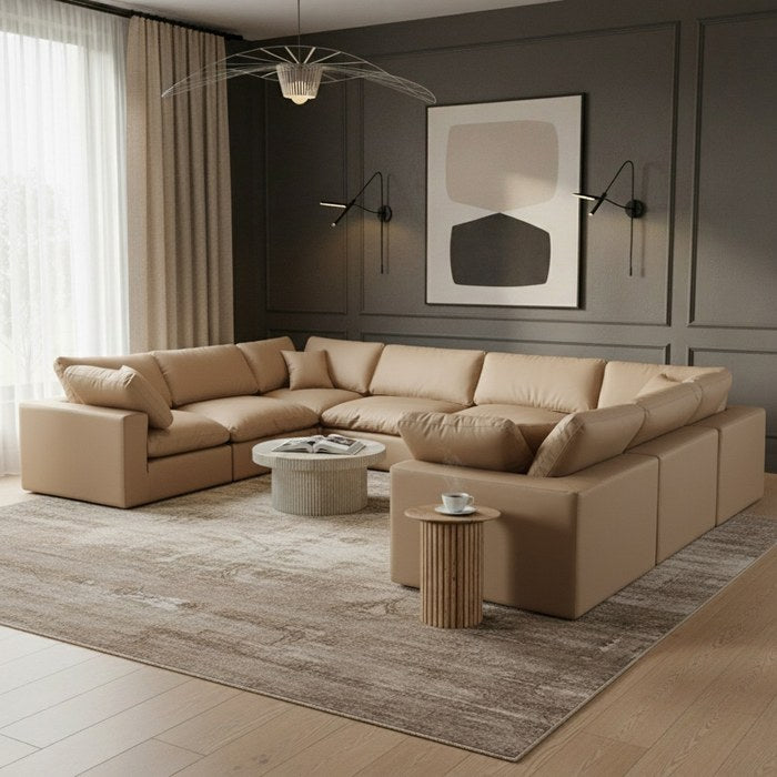 Meridian Furniture - Comfy 158" Tan Vegan Leather Upholstered 8pc. Sectional - 188Tan-Sec8A - GreatFurnitureDeal