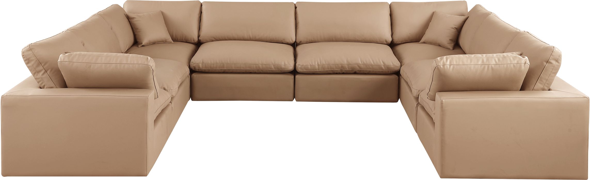 Meridian Furniture - Comfy 158" Tan Vegan Leather Upholstered 8pc. Sectional - 188Tan-Sec8A - GreatFurnitureDeal