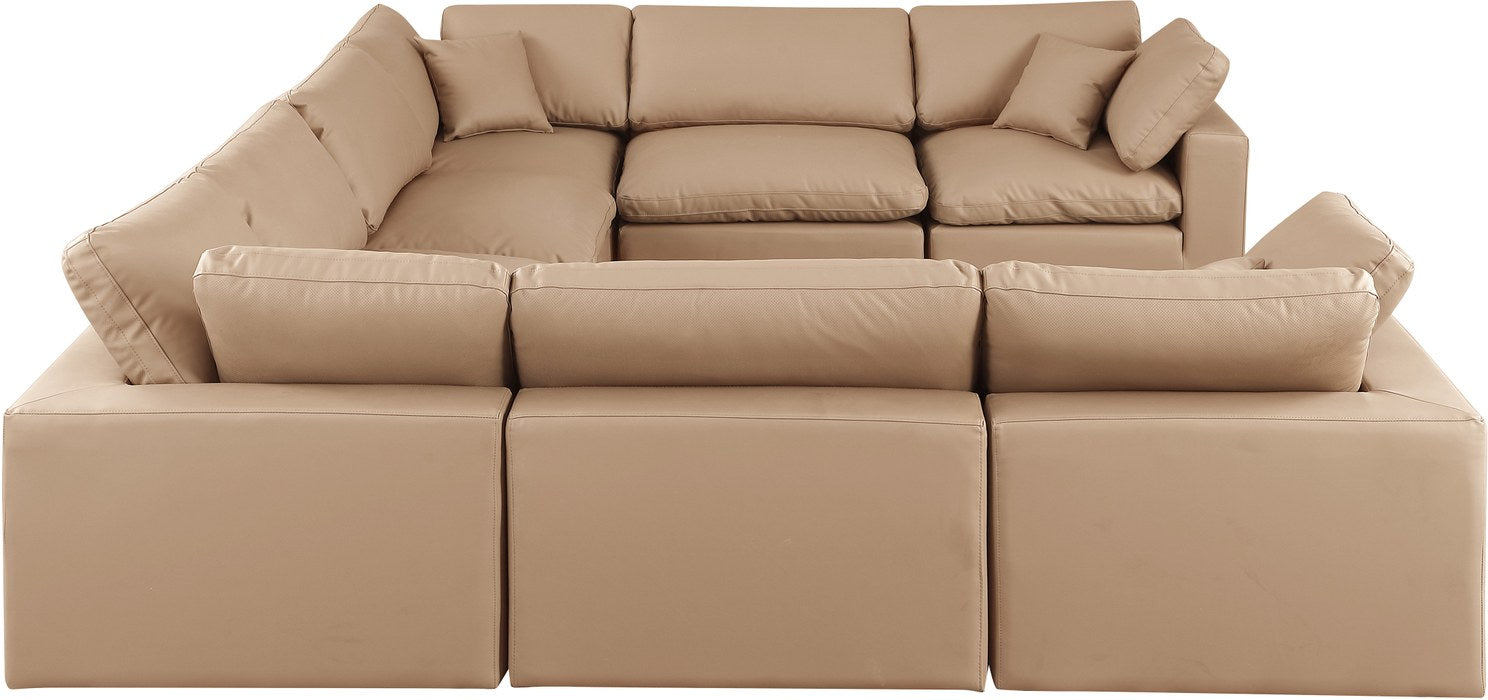 Meridian Furniture - Comfy 158" Tan Vegan Leather Upholstered 8pc. Sectional - 188Tan-Sec8A - GreatFurnitureDeal
