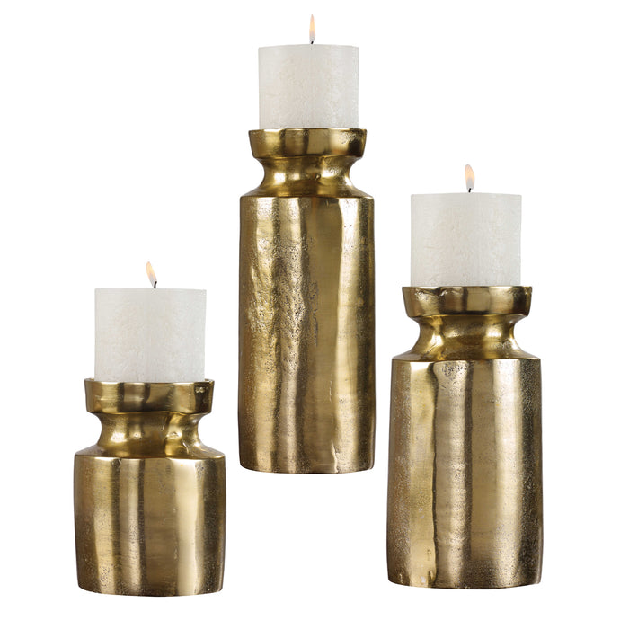 Uttermost - Amina Antique Brass Candleholders Set/3 - 18958 - GreatFurnitureDeal