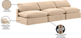 Meridian Furniture - Comfy 117" Beige Velvet Upholstered 3pc. Armless Sofa - 189Beige-S117 - GreatFurnitureDeal