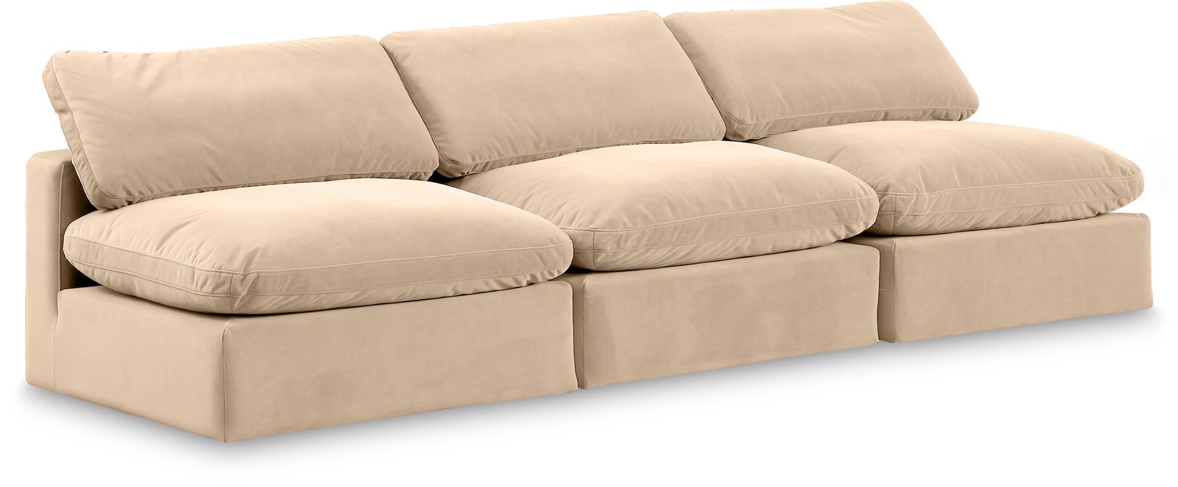 Meridian Furniture - Comfy 117" Beige Velvet Upholstered 3pc. Armless Sofa - 189Beige-S117 - GreatFurnitureDeal
