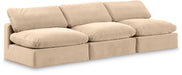 Meridian Furniture - Comfy 117" Beige Velvet Upholstered 3pc. Armless Sofa - 189Beige-S117 - GreatFurnitureDeal