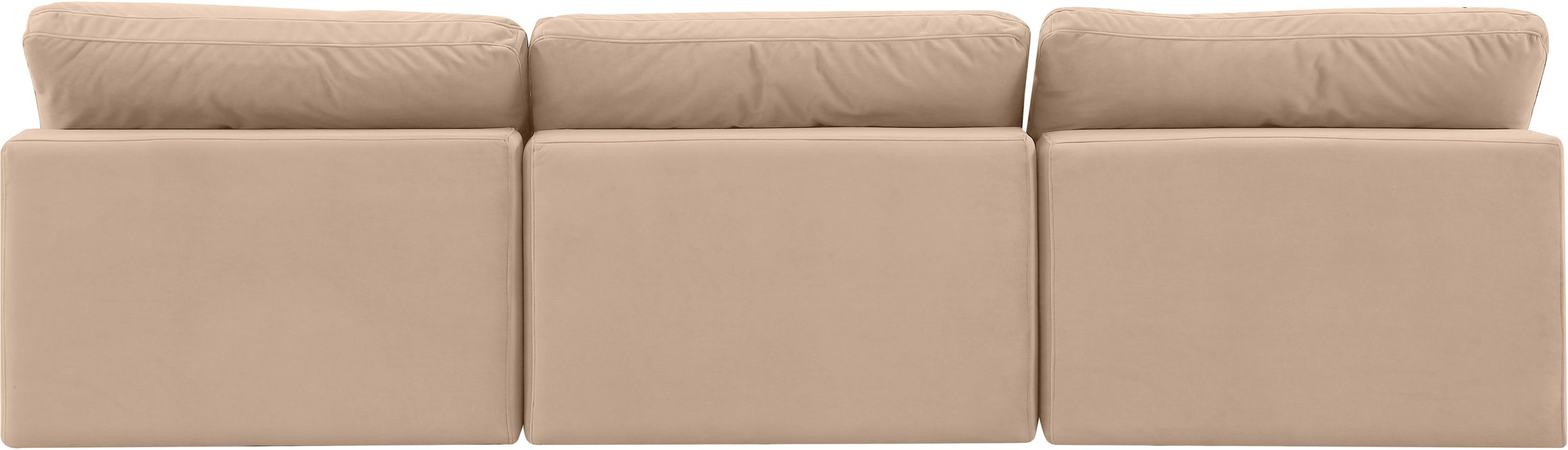 Meridian Furniture - Comfy 117" Beige Velvet Upholstered 3pc. Armless Sofa - 189Beige-S117 - GreatFurnitureDeal