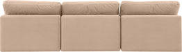 Meridian Furniture - Comfy 117" Beige Velvet Upholstered 3pc. Armless Sofa - 189Beige-S117 - GreatFurnitureDeal