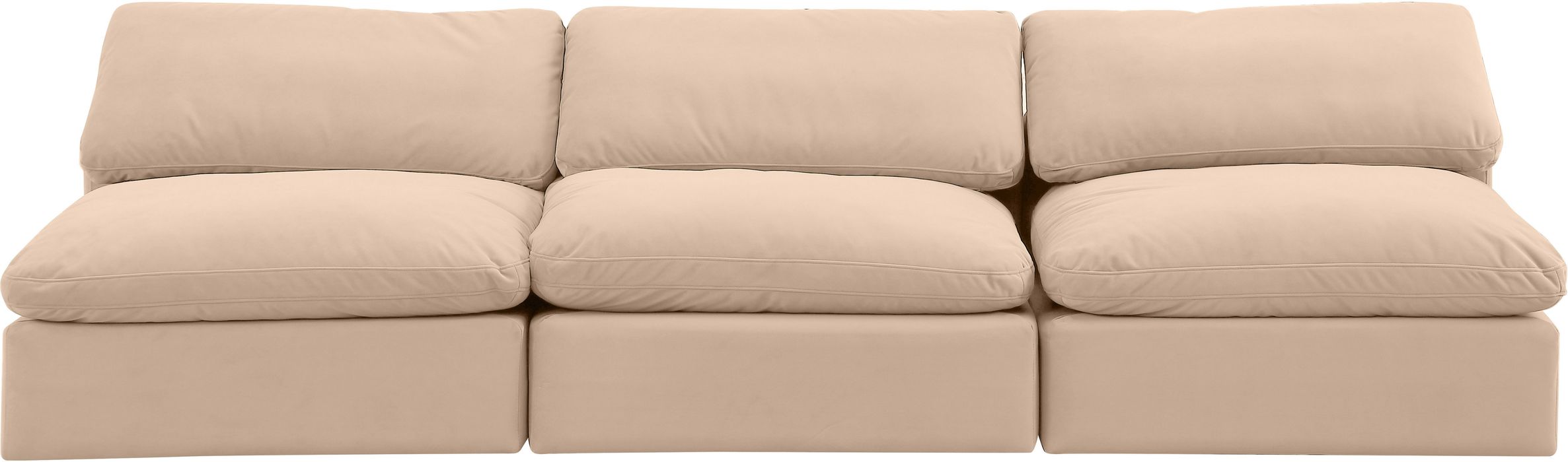 Meridian Furniture - Comfy 117" Beige Velvet Upholstered 3pc. Armless Sofa - 189Beige-S117 - GreatFurnitureDeal