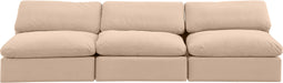 Meridian Furniture - Comfy 117" Beige Velvet Upholstered 3pc. Armless Sofa - 189Beige-S117 - GreatFurnitureDeal