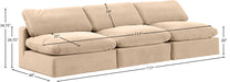 Meridian Furniture - Comfy 117" Beige Velvet Upholstered 3pc. Armless Sofa - 189Beige-S117 - GreatFurnitureDeal