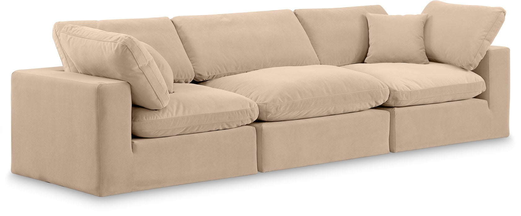 Meridian Furniture - Comfy 119" Beige Velvet Upholstered 3pc. Sofa - 189Beige-S119 - GreatFurnitureDeal