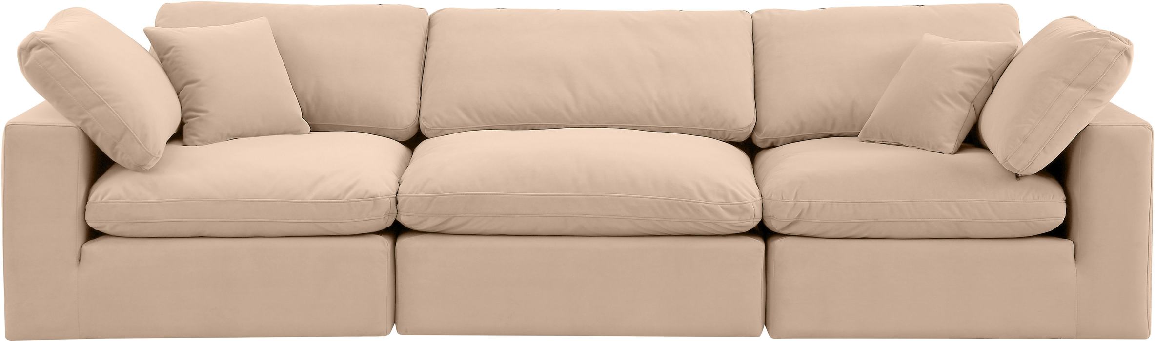 Meridian Furniture - Comfy 119" Beige Velvet Upholstered 3pc. Sofa - 189Beige-S119 - GreatFurnitureDeal