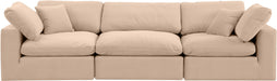 Meridian Furniture - Comfy 119" Beige Velvet Upholstered 3pc. Sofa - 189Beige-S119 - GreatFurnitureDeal