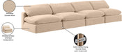 Meridian Furniture - Comfy 156" Beige Velvet Upholstered 4pc. Armless Sofa - 189Beige-S156 - GreatFurnitureDeal
