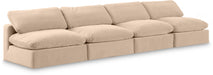 Meridian Furniture - Comfy 156" Beige Velvet Upholstered 4pc. Armless Sofa - 189Beige-S156 - GreatFurnitureDeal
