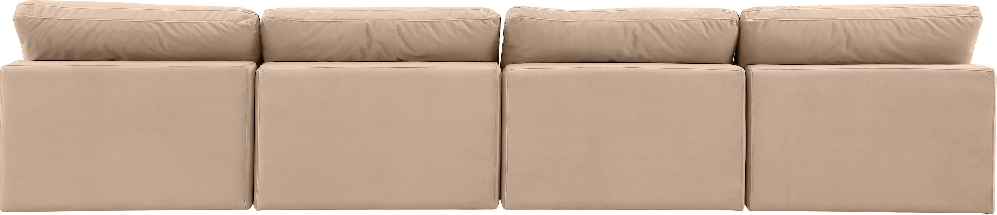 Meridian Furniture - Comfy 156" Beige Velvet Upholstered 4pc. Armless Sofa - 189Beige-S156 - GreatFurnitureDeal