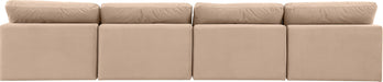 Meridian Furniture - Comfy 156" Beige Velvet Upholstered 4pc. Armless Sofa - 189Beige-S156 - GreatFurnitureDeal