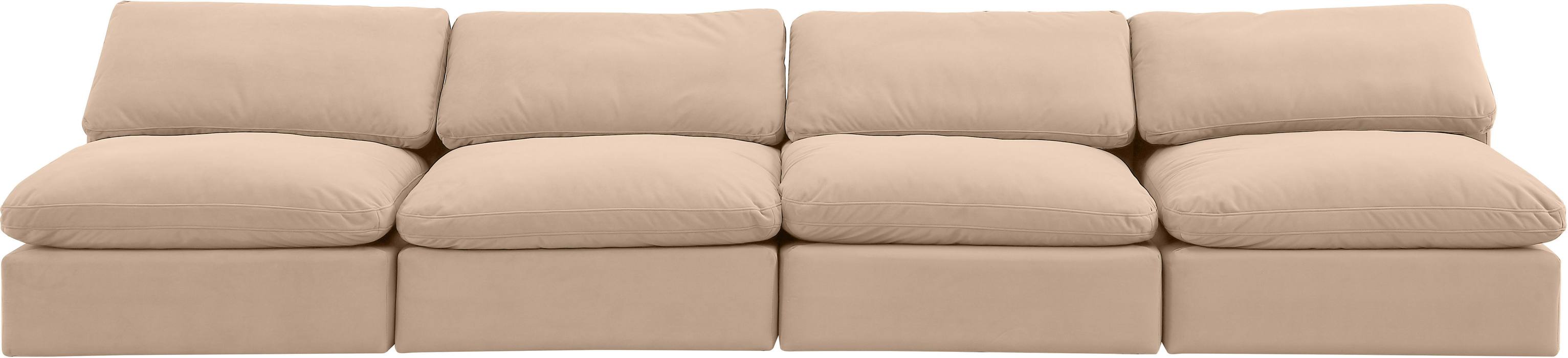 Meridian Furniture - Comfy 156" Beige Velvet Upholstered 4pc. Armless Sofa - 189Beige-S156 - GreatFurnitureDeal