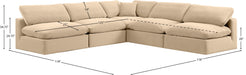Meridian Furniture - Comfy 118" Beige Velvet Upholstered 5pc. Sectional - 189Beige-Sec5B - GreatFurnitureDeal