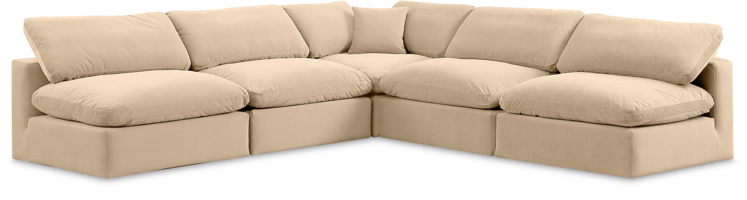 Meridian Furniture - Comfy 118" Beige Velvet Upholstered 5pc. Sectional - 189Beige-Sec5B - GreatFurnitureDeal
