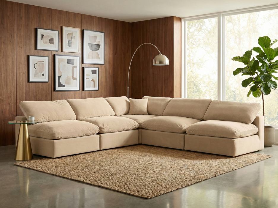 Meridian Furniture - Comfy 118" Beige Velvet Upholstered 5pc. Sectional - 189Beige-Sec5B - GreatFurnitureDeal