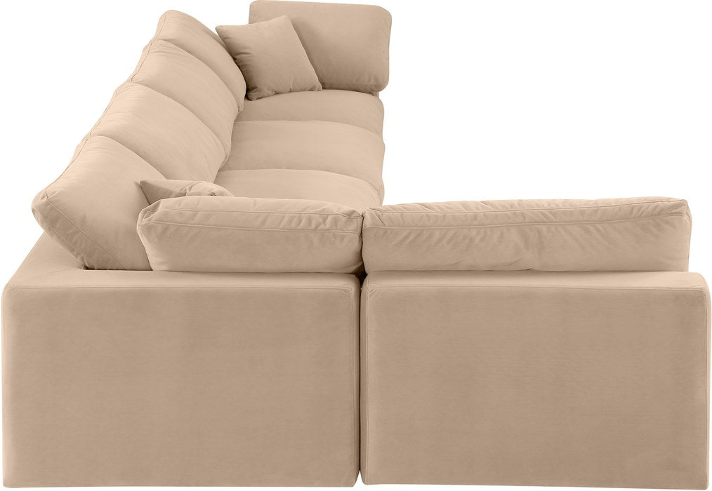 Meridian Furniture - Comfy 158" Beige Velvet Upholstered 5pc. Sectional - 189Beige-Sec5D - GreatFurnitureDeal