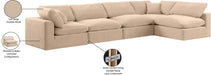 Meridian Furniture - Comfy 158" Beige Velvet Upholstered 5pc. Sectional - 189Beige-Sec5D - GreatFurnitureDeal