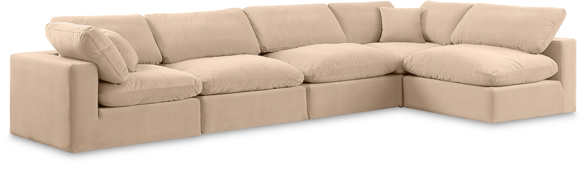 Meridian Furniture - Comfy 158" Beige Velvet Upholstered 5pc. Sectional - 189Beige-Sec5D - GreatFurnitureDeal