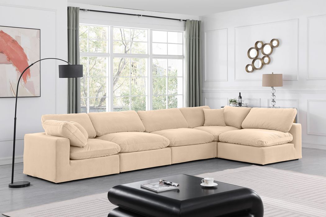 Meridian Furniture - Comfy 158" Beige Velvet Upholstered 5pc. Sectional - 189Beige-Sec5D - GreatFurnitureDeal