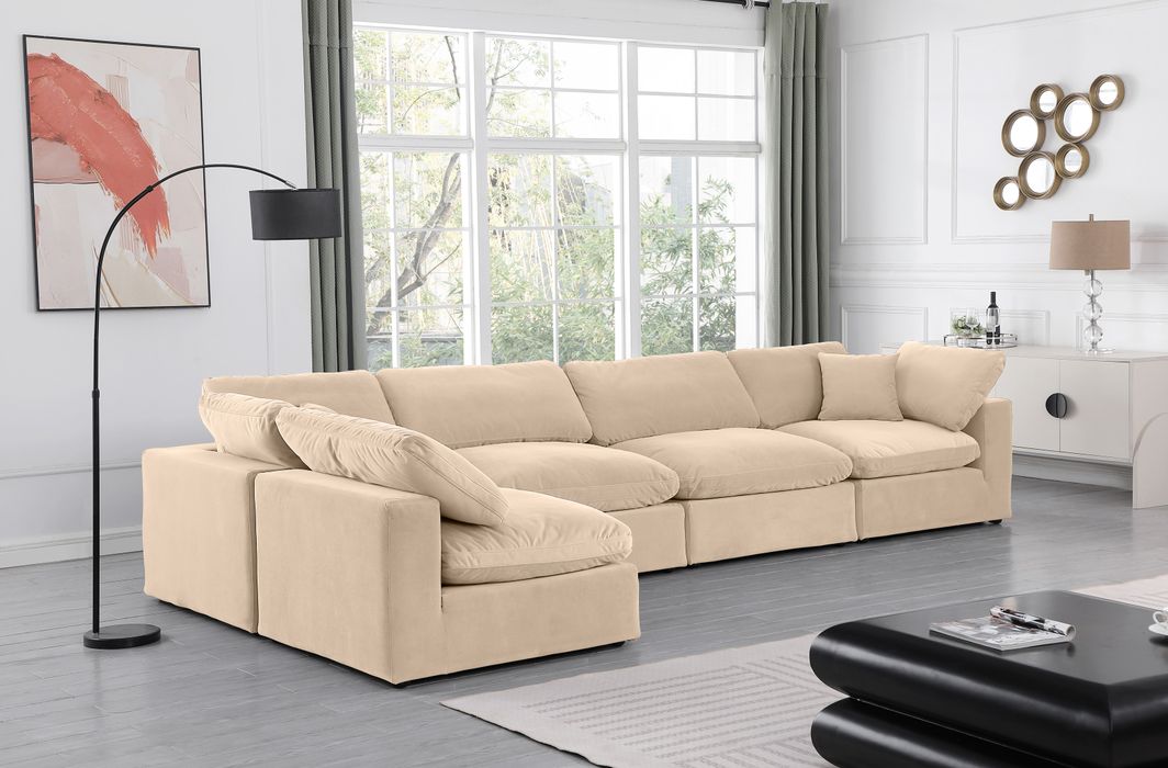 Meridian Furniture - Comfy 158" Beige Velvet Upholstered 5pc. Sectional - 189Beige-Sec5D - GreatFurnitureDeal