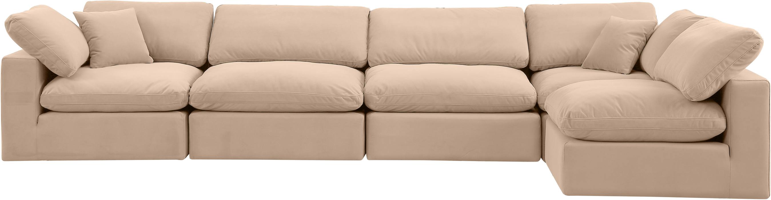 Meridian Furniture - Comfy 158" Beige Velvet Upholstered 5pc. Sectional - 189Beige-Sec5D - GreatFurnitureDeal