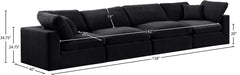 Meridian Furniture - Comfy 158" Black Velvet Upholstered 4pc. Sofa - 189Black-S158 - GreatFurnitureDeal