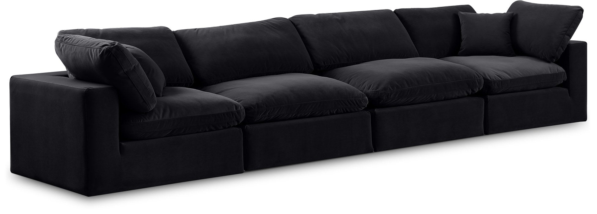 Meridian Furniture - Comfy 158" Black Velvet Upholstered 4pc. Sofa - 189Black-S158 - GreatFurnitureDeal